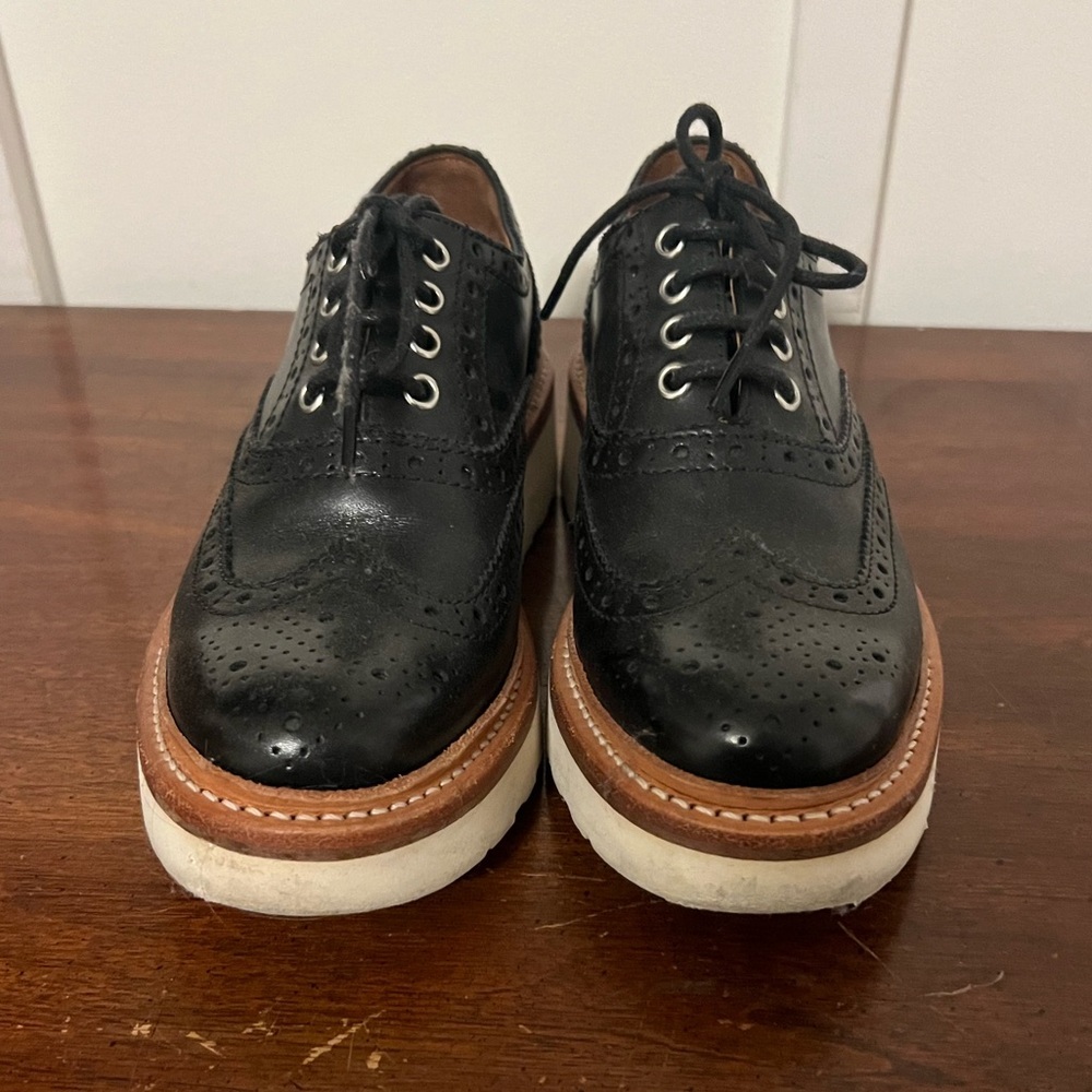 GRENSON Emily Oxford black leather brogues white wedge sole size 6.5 (4 1/2 UK) - Picture 7 of 10